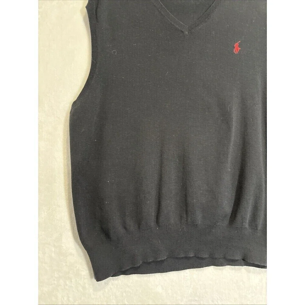 Polo Ralph Lauren Sweater Vest Men's Size XL Pullover Black Pima Cotton V-Neck